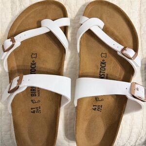 Birkenstock Women's White and Tan Sandals